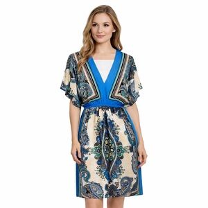 Retro Blue Tribal Paisley Bohemian Style Knit Dress